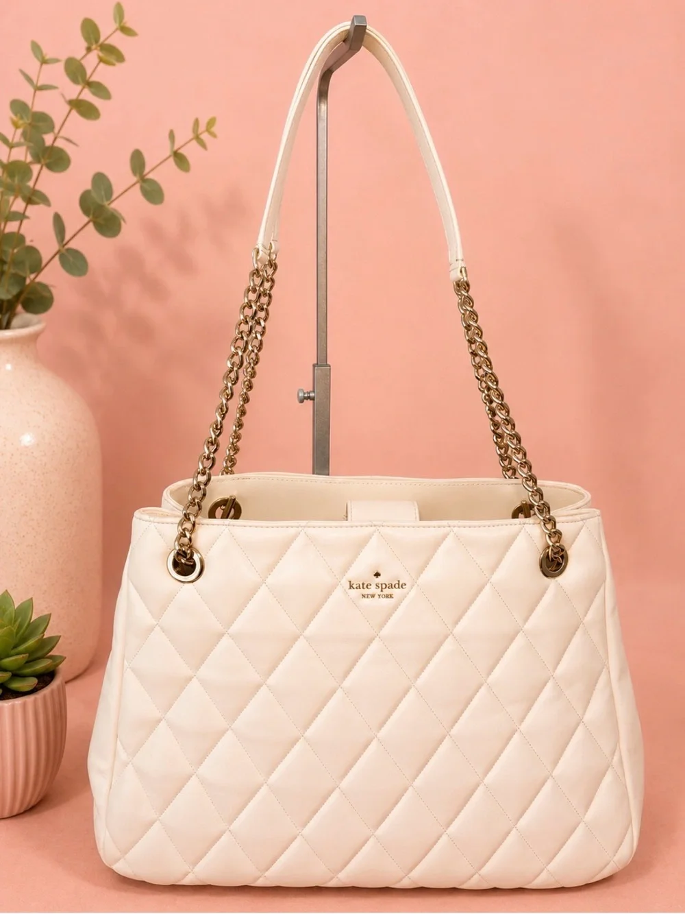 kate spade Cream Quilted Chain-Handle Shoulder Bag